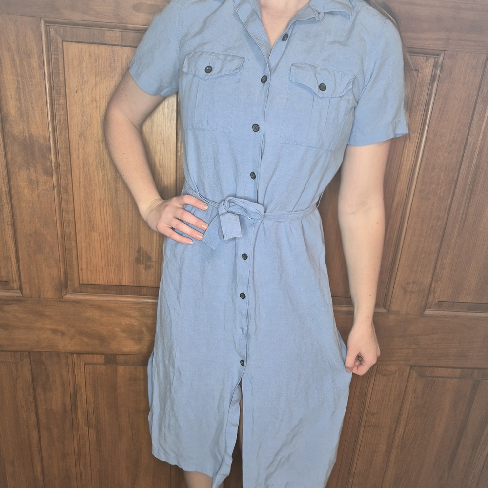 Amanda Smith Petite Blue Midi Button Down Dress